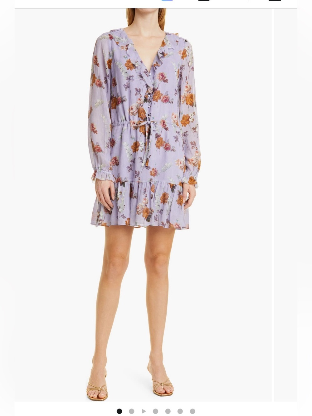 Paige Angelina Floral Silk Lilac Ruffle Hem Long-Sleeve Lilac Dress Women’s XS